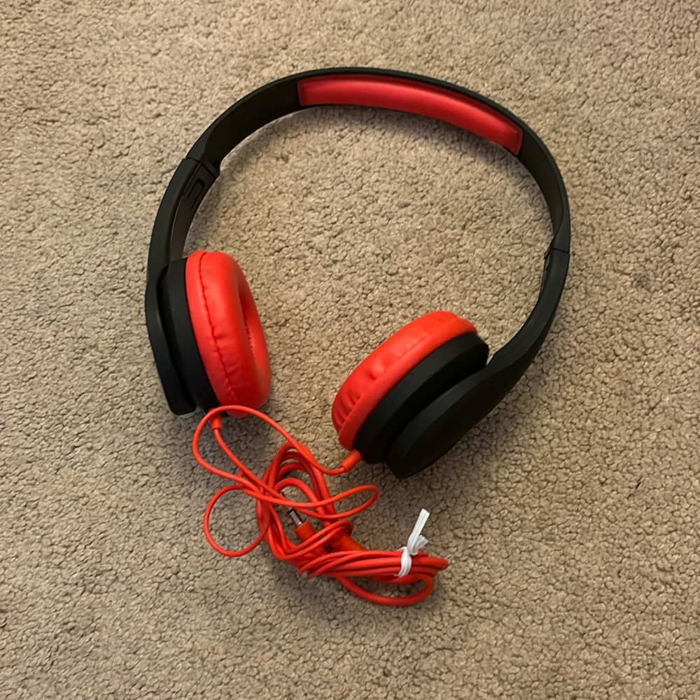 onn red and black headphones